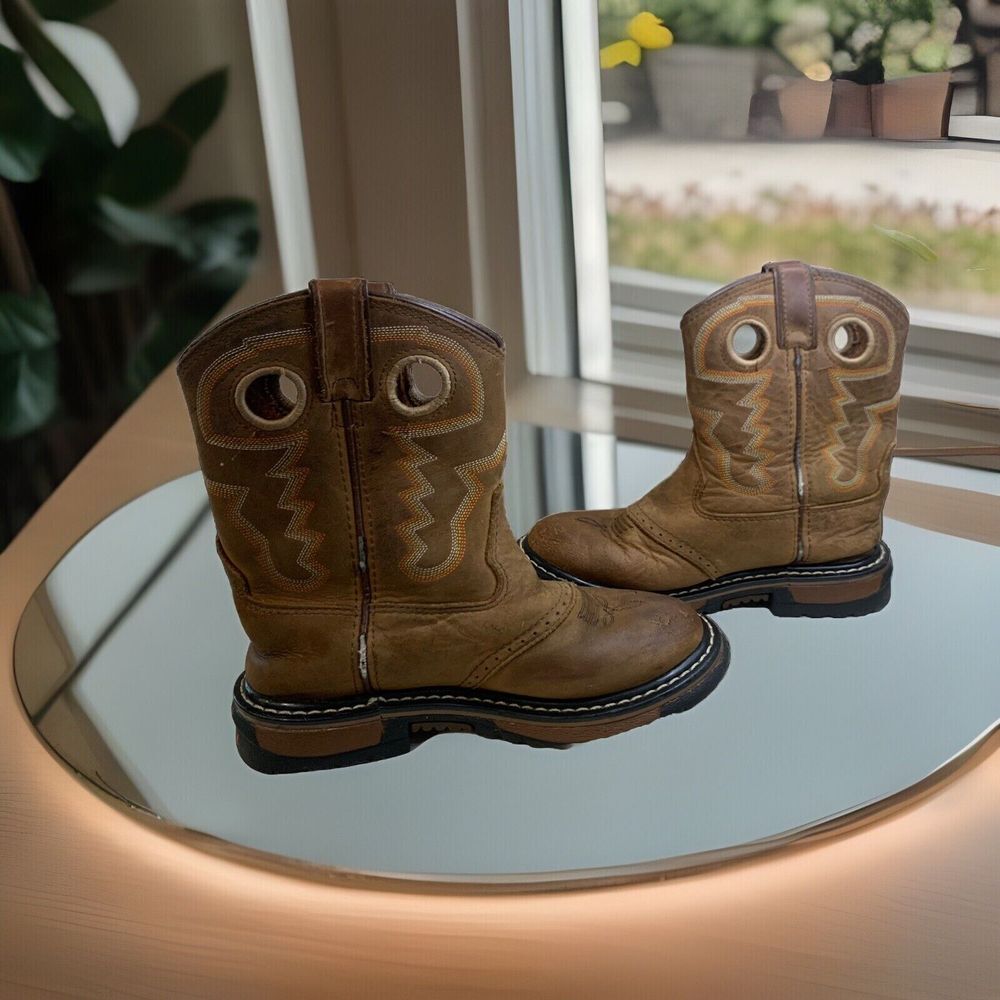 Rocky Tan‎ Boots Boys Size 13.5M Leather Youth Old Town Pull-On 7" Western Boots